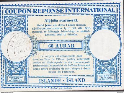1949. ISLAND. COUPON-RESPONSE INTERNATIONAL 60 AURAR ISLANDE - ISLAND (folds) cancelled REYKJAVIK 14 IX 49... - JF550019