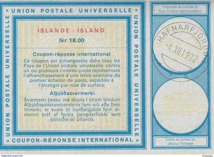 1972. ISLAND. COUPON-RESPONSE INTERNATIONAL Ikr. 18.00 ISLANDE - ISLAND cancelled HAFNARFJÖRDUR 4.XII. 197... - JF600548
