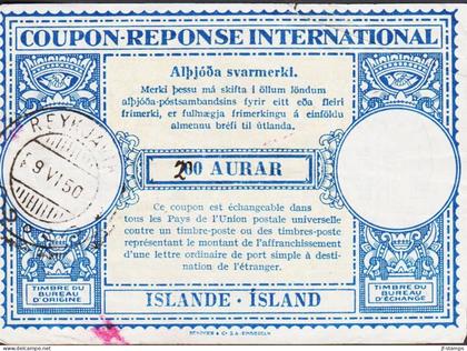 1950. ISLAND. COUPON-RESPONSE INTERNATIONAL 200 manuscript overprint on 60 AURAR ISLANDE - ISLAND (folds) ... - JF550015