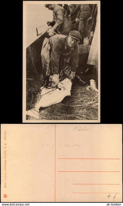 Postcard Färöer Inseln-Färöer Fiskimenn Fischer auf Schiff 1922 Danmark