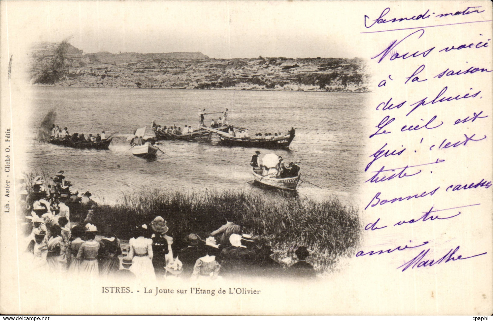 Istres - la Joute sur l'Etang de l'olivier - bateau - CPA