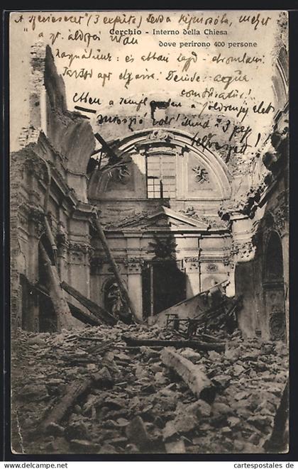 Cartolina Cerchio, Interno della Chiesa dove perirono 400 persone
