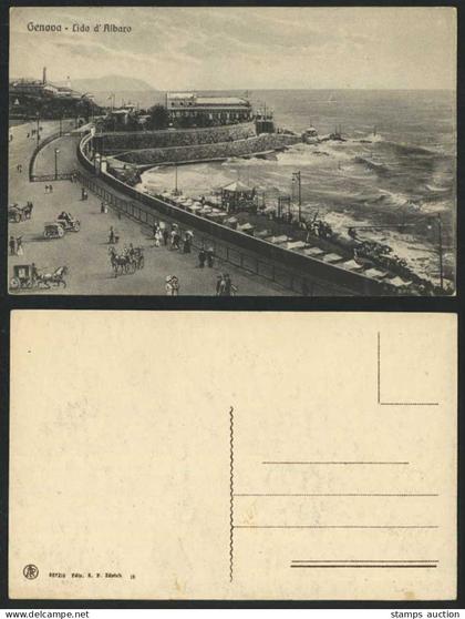 Italy Old Postcard Genova Lido d'Albaro Genoa Beach Huts Lighthouse Promenade St