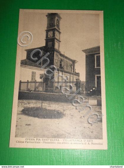 Cartolina Villafranca d' Asti - Opera Pia Sant' Elena - Chiesa Parrocchiale 1935