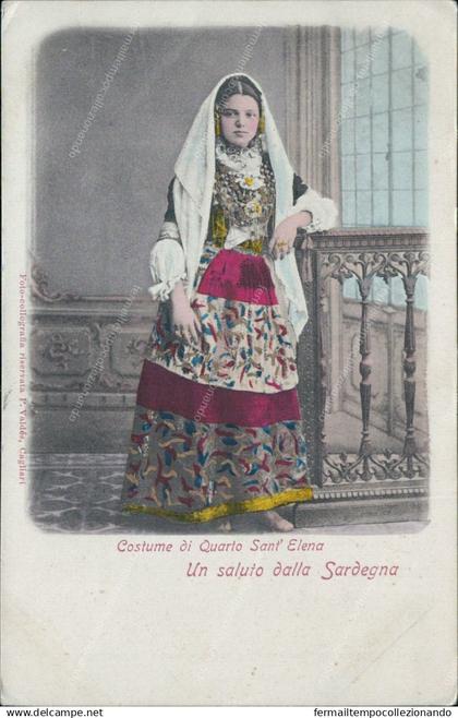 cl623 cartolina un saluto dalla sardegna costume di quarto sant'elena
