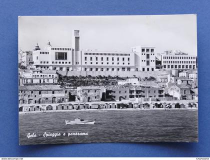 Cartolina Gela - Spiaggia e panorama - 1957