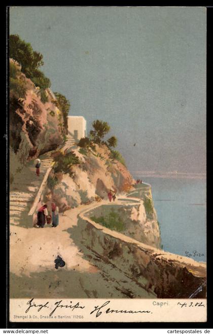 Cartolina Capri, Sentiero costiero con persone lungo la scogliera