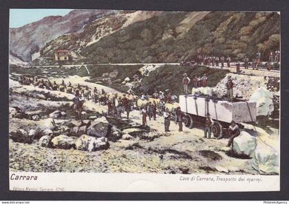 ITALY, Vintge postcard, Carrara, Quarries of Carrara, Transport of marble