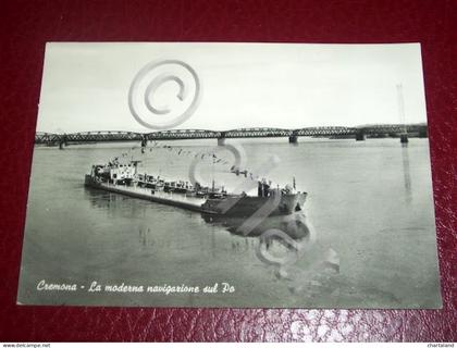 Cartolina Cremona - La moderna navigazione sul Po 1955 ca