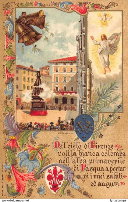 Italy Firenze Florence Easter Religious Bells Flowers Embossed postcard