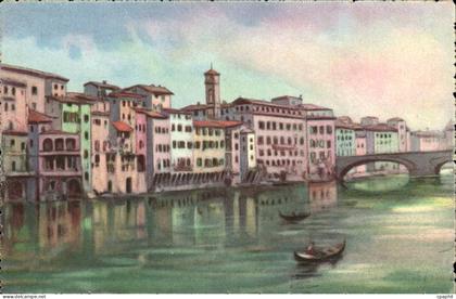 Firenze - Florence - Tuscany - Toscana - Bateau - Veduta dell'Arno col Ponte S Trinita - CPA