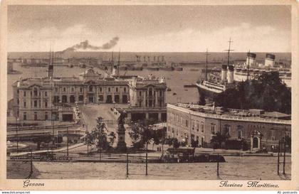 B364 Italy Genoa Genova Stazione Marittima Harbour Steamboat vintage postcard