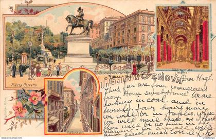 Italy 1900 Un Saluto da Genova Genoa Multi-View Flowers Litho postcard