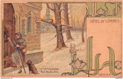 Italy Genova Genoa Art Nouveau Hotel de Londres Dog Flower Medio Litho postcard