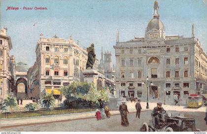 A017 Italy Milano Milan Piazza Cordusio Car painting vintage postcard