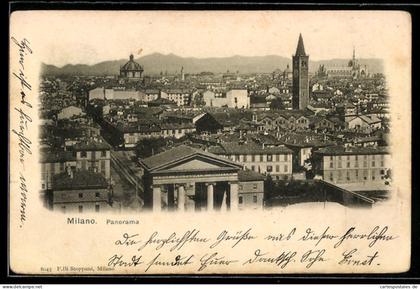 Cartolina Milano, Panorama della città con monumenti storici e edifici iconici