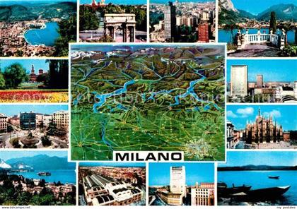 Milano Landkarte Fliegeraufnahme Scala Brunnen Triumphbogen Bahnhof