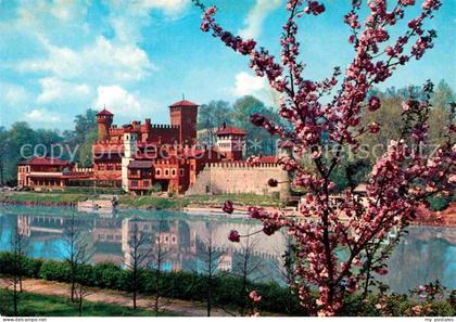 Torino Castello Medioevale e fiume Po Schloss am Fluss Po Baumbluete