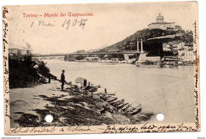 tarjeta postal  circulada 1904  Torino- Monte dei cappuccini.