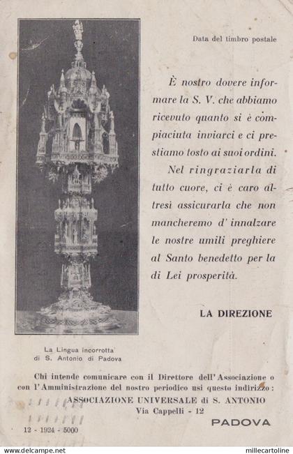 PADOVA: cartolina Associaz. Univers.  S. Antonio di Padova 1925 - reliquiario