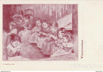 TAORMINA - BAMBINE E MAESTRA- LAVORI A MAGLIA- SEVERINO SEGELCKE PINX-NORVEGIA