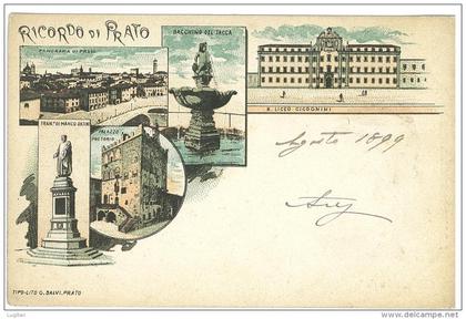 CARTOLINA -  RICORDO DI PRATO  - VARI SCORCI PANORAMICI   -  VIAGGIATA NEL 1899