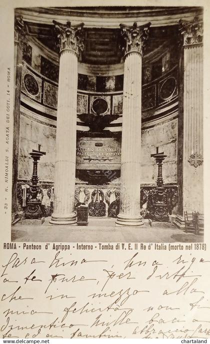 Cartolina - Roma - Panteon d'Agrippa - Interno - Tomba di V. E. II - 1902