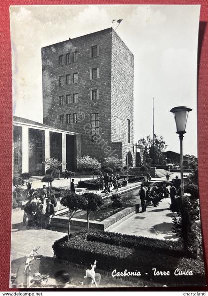 Cartolina - Carbonia - Torre Civica - 1950 ca.