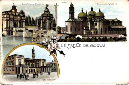 Lithographie Padova Padua Veneto, Porta Venezia, Sankt Giustina Kirche, Café