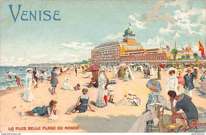 Italia - VENEZIA LIDO - La spiaggia più bella del mondo - Artista Ettore Ximenes - Litografia