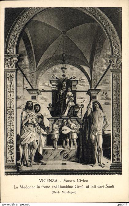CPA Vicenza Museo Civico La Madonna in frono col Bambino Gesu ai lati vari Santi