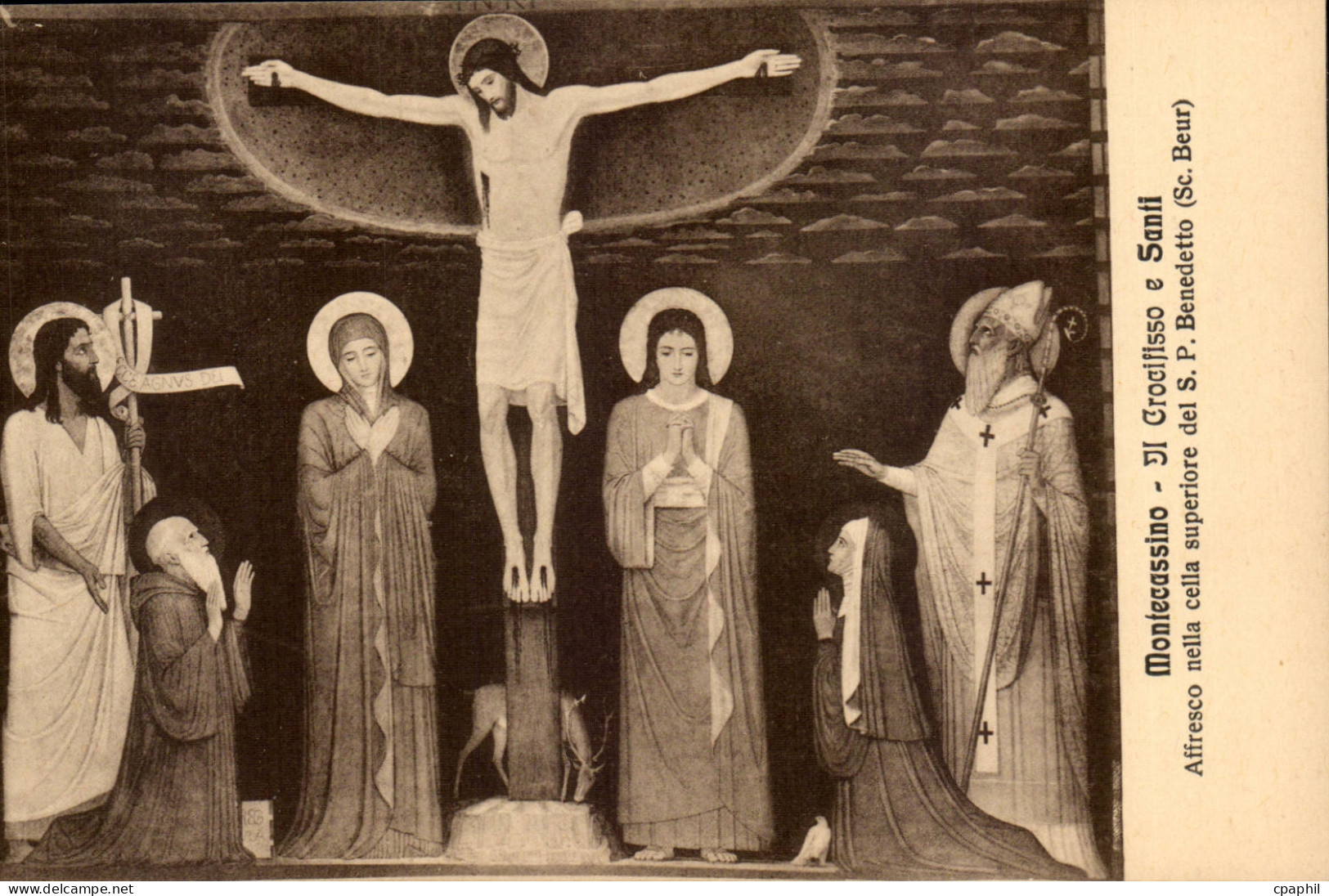 Italie Italia CPA Montecassino Affresco nella celle superiore del S P Benedetto (Christ)