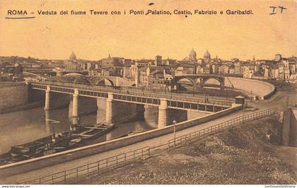 [-10%] ITALIE - Roma - Veduta del fiume Tevere con i Ponti Palatino, Cestio, Fabrizio e Garibaldi - Carte postale ancien