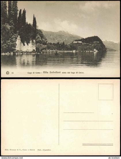 Cartoline Como Lago di Como Villa Serbelloni vista dal lago di fecco. 1912