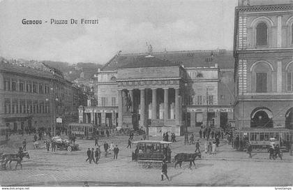 Italy Genova Genoa Piazza de Ferrari Tram vintage postcard
