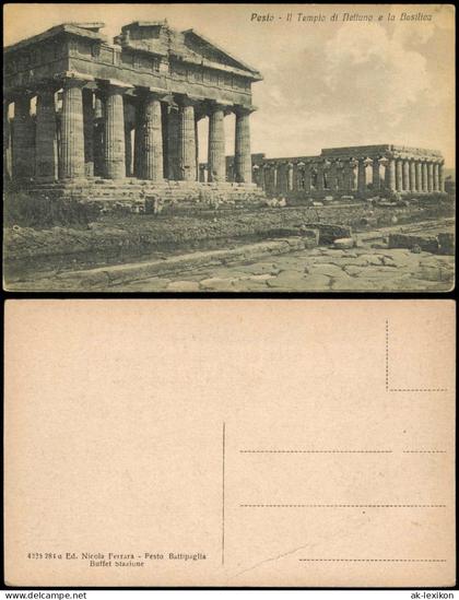 Cartoline Paestum Pestum Pesto Il Tempio di Nettuno e la Basilica 1914