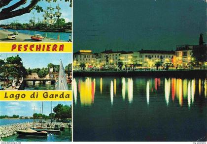 Peschiera del Garda IT Hafen Dreimaster Segelschiff Hafen Promenade Nachtaufnahm
