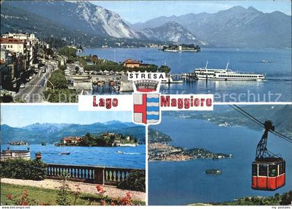 Stresa Lago Maggiore Fliegeraufnahme Lago Maggiore Personenschiff Seilbahn