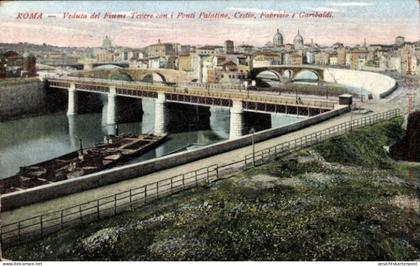 CPA Roma Rom Lazio, Veduta del Fiume Tevere con i Ponti Palatino, Cestio, Fabrizio e Garibaldi