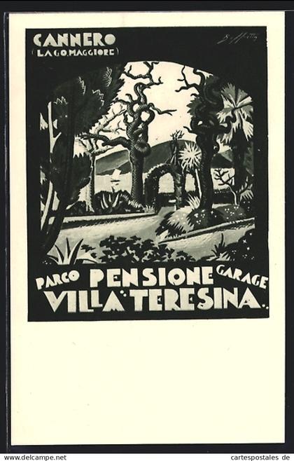 Artista-Cartolina Cannero /Lago Maggiore, Pensione Villa Teresina