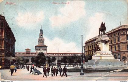 A063 Italy 1910 Milano Milan Piazza Cairoli statue vintage postcard