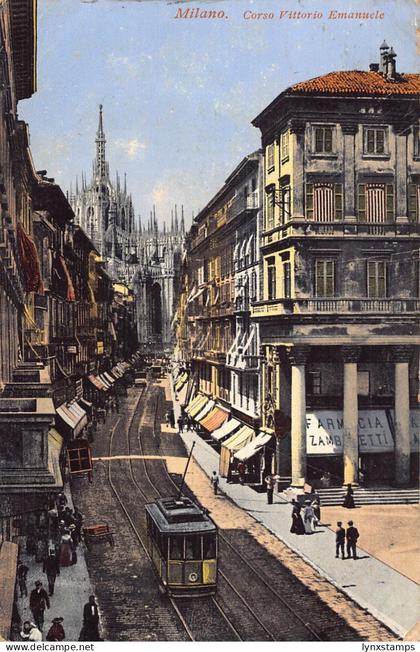 Italy 1911 Milano Milan Corso Vittorio Emanuele Tram Farmacia Pharmacy postcard