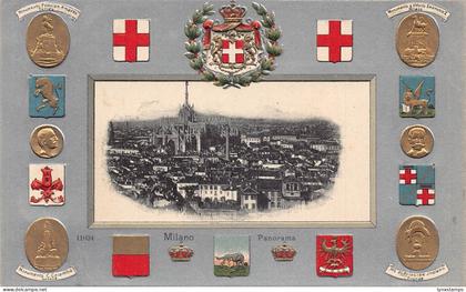 Italy Milano Milan Monuments Coat of Arm Embossed Panorama Passepartout postcard