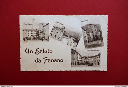 Cartolina Un Saluto da Fanano Piazze Via Sabbatini Chiesa Viaggiata 1910