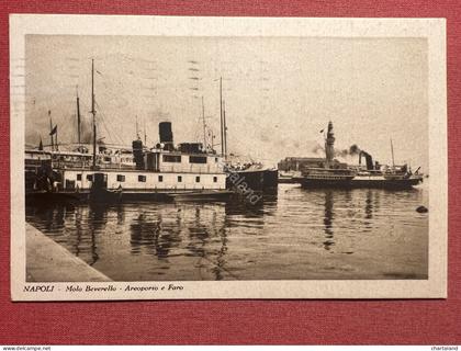 Cartolina - Napoli - Molo Beverello - Aeroporto e Faro - 1934