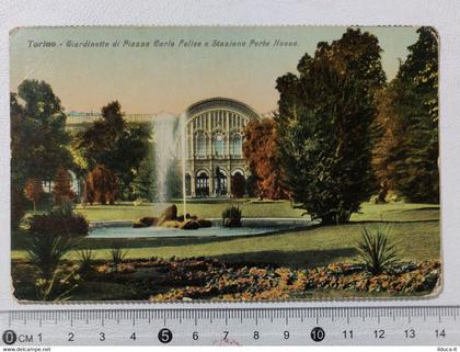 I120049 Cartolina - Torino - Giardino Piazza Carlo Felice e Stazione Porta Nuova