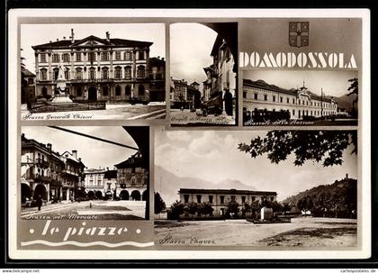 Cartolina Domodossola, Collage di piazze e edifici storici