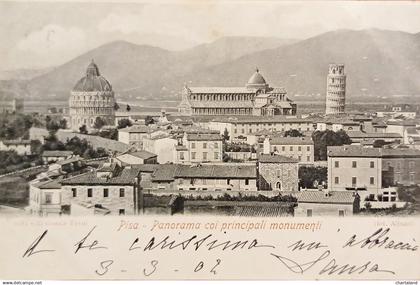 Cartolina - Pisa - Panorama coi principali monumenti - 1902