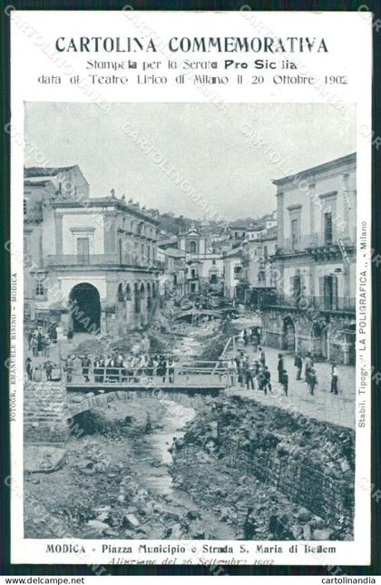 Ragusa Modica Alluvione 1902 Teatro Lirico Milano RIFILATA cartolina QT8045