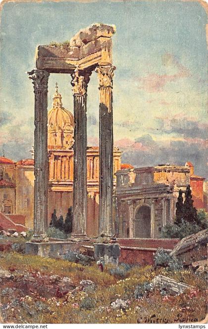 Italy Rome Roma Ruins of Vespasian Temples postcard C372